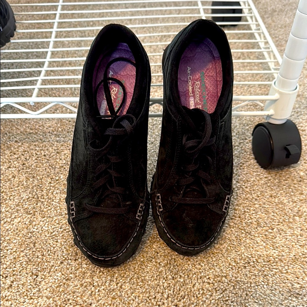 Skechers Black Flats Versatile Suede Shoes